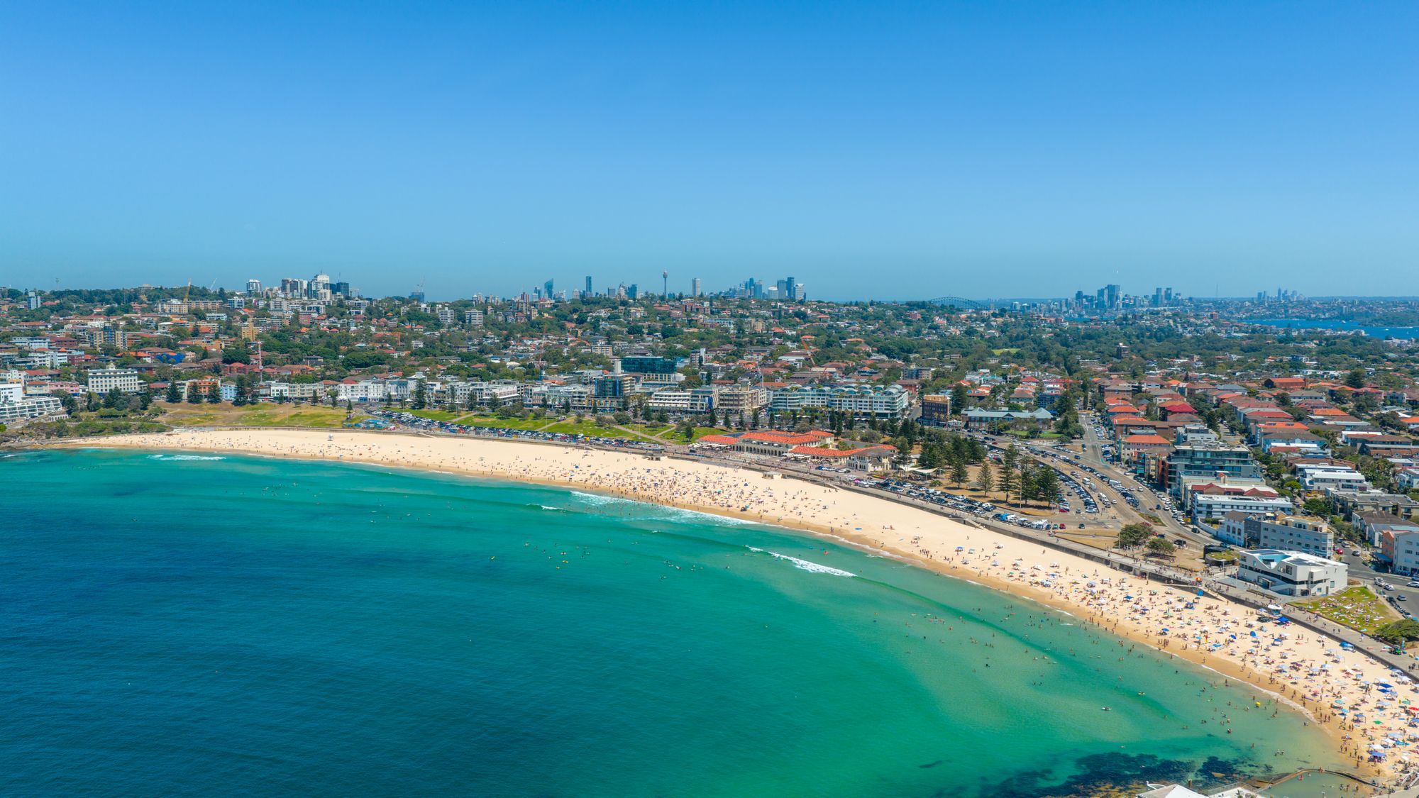 Bondi Beach and its turquoise water from the air