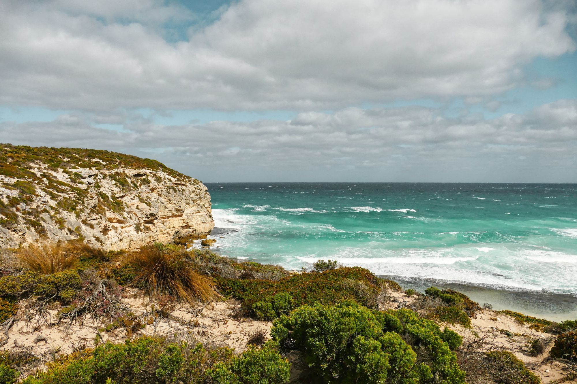 Limestone cliffs and turquoise surf on the Kangaroo Island coast