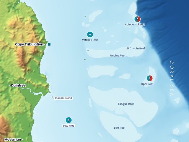 Map of the reefs off Port Douglas and the Daintree coast