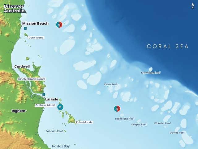 Map of the reef from Mission Beach to Townsville