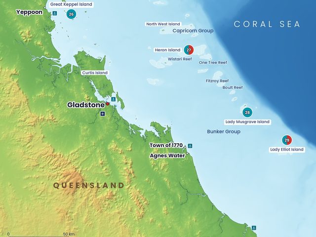Map of the southern Great Barrier Reef